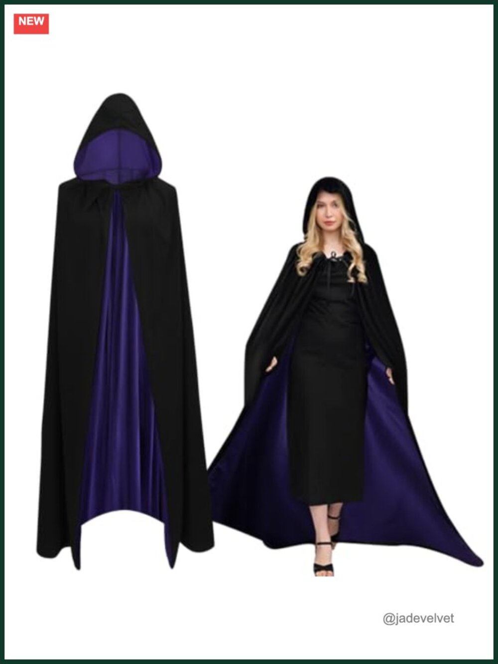 Unisex Hooded Cloak Cape Reversible Knit Halloween Witch Vampire Costume Cosplay